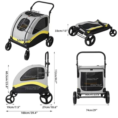 Imagen del producto de Carrito para perros - Remolque para bicicletas - Cochecito para perros - Carro para perros - Plegable - Cochecito deportivo para perros con 4 ruedas - 3 ventanas de malla