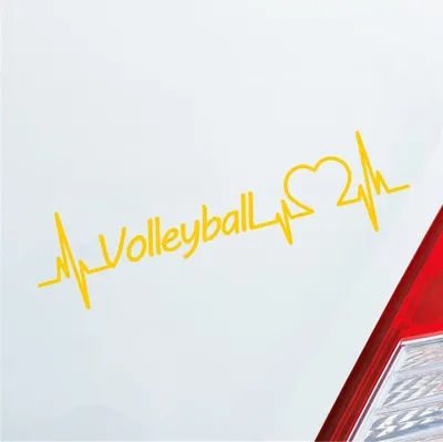 Produktbild von Auto Aufkleber Volleyball Herzschlag Ballsport Halle Team Sport Liebe 19x5 cm Gelb Sticker Heckscheibenaufkleber