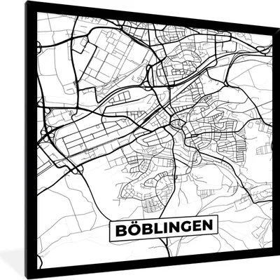 Produktbild von MuchoWow® Gerahmtes Poster Böblingen - Karte - Stadtplan 40x40 cm - Poster mit Schwarzem Bilderrahmen Wandposter Rahmen Foto Bilder - Mit Rahmen - Wanddekoration Schlafzimmer