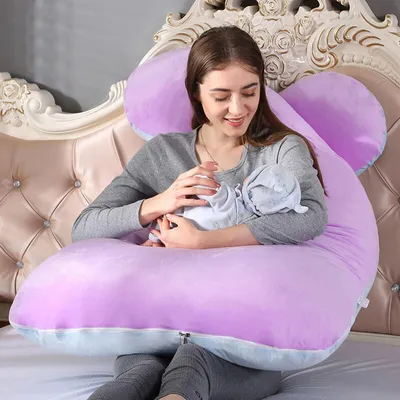 Image de Coussin de grossesse intégral, Grand coussin d'allaitement en forme de U, sommeil latéral avec housse en velours lavable 70 x 145 cm / Bleu et violet