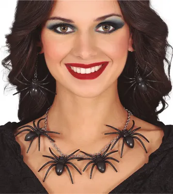 Produktbild von Spinnen Halskette & Ohrringe im Set als Halloween Kostümschmuck