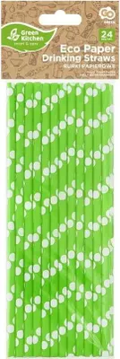 Productafbeelding van Papieren rietjes met pistachekleur en witte stipjes, 24 stuks.