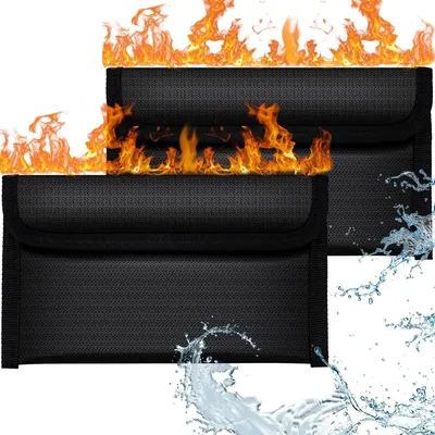 Produktbild von Feuerfeste Dokumententasche 2 Stück 20 x 10 cm - Solide silikonbeschichtet und wasserdicht - Mit Reißverschluss für Bargeld, Pässe und Unterlagen