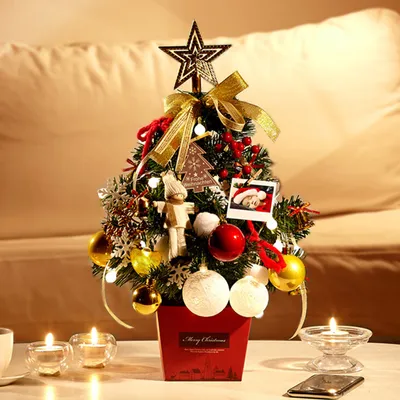 Produktbild von Weihnachtsbaum mit Lichtern, Tischdekoration, Mini-Weihnachtsbaum, Neujahrsgeschenk, Party-Dekoration, Gold, 50cm