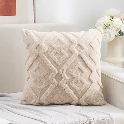 Produktbild von Kissenbezüge Plüsch Geometrisch – Creme Beige, 45x45 cm, 2er Set – Elegantes Design für stilvolle Akzente