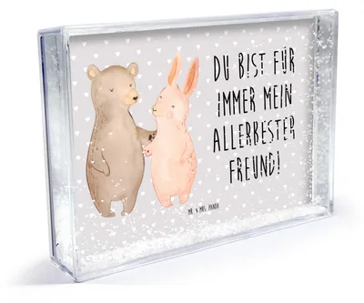 Produktbild von Mr. & Mrs. Panda Bilderrahmen Bär und Hase Umarmen - Grau Pastell - Geschenk, Plexiglasrahmen, für Immer, Freundin, Acryl-Bilderrahmen, Best Friends, dekoartikel, BFF