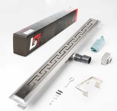 Produktbild von Duschrinne griechisch Bogen 900x70mm Ablaufrinne mit Edelstahl Siphon Haarsieb