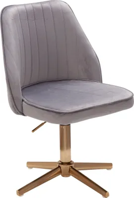 Produktbild von Schreibtischstuhl Grau Samt Design Drehstuhl mit Lehne | Schalenstuhl 120 kg Höhenverstellbar | Arbeitsstuhl ohne Rollen | Stuhl Schreibtisch Home-Office Drehbar