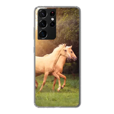 Produktbild von MuchoWow® Handyhülle Schutzhülle Hülle für Samsung Galaxy S21 Ultra Pferde - Wald - Sonne Silikon Softcase Handy Hülle - Mobiltelefon