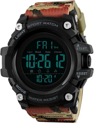 Produktbild von Herren Sportuhr Digital 50M Wasserdicht mit Dualzeit, Countdown, Stoppuhr, Alarm, LED Beleuchtung, Kautschukarmband Outdoor