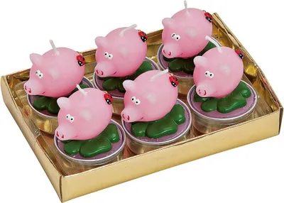 Image de Bougies chauffe-plat Cochon porte bonheur en cire Set de 6