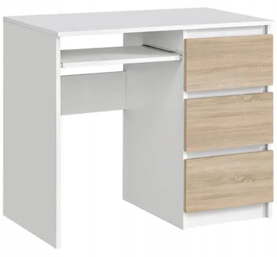 Zdjęcie produktu dla Biurko RADEK 90 cm biały mat + dąb sonoma 3 szuflady prawe laminowane
