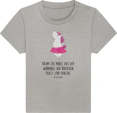 Produktbild von Mr. & Mrs. Panda Babyshirt Einhorn Ballerina 6. - 12. Monat - Heather Grey - Geschenk, Party, Organic Baby Shirt, Lebensfreude,  T-Shirt, Wohnung, Geburtstag, Öko