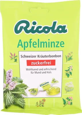 Produktbild von Ricola Apfelminze Schweizer Bonbons ohne Zucker frisch und fruchtig 75g