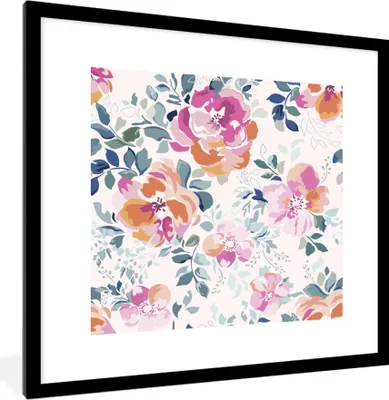 Produktbild von MuchoWow® MuchoWow® Gerahmtes Poster Blumen - Rosen - Aquarell 40x40 cm - Poster mit zchwarzem Bilderrahmen - Poster - Plakat im Rahmen