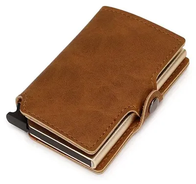 Zdjęcie produktu dla Etui na karty RFID - C1910H2, etui na karty kredytowe - ochrona RFID, skóra naturalna, metal, smukłe, 9,5 cm, kolor brązowy