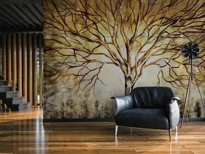 Produktbild von Vlies Fototapete Baum 400x280 cm Tapeten Wandtapete XXL goldene Zweige Äste Natur Baumkronen wie gemalt c-A-10060-a-a