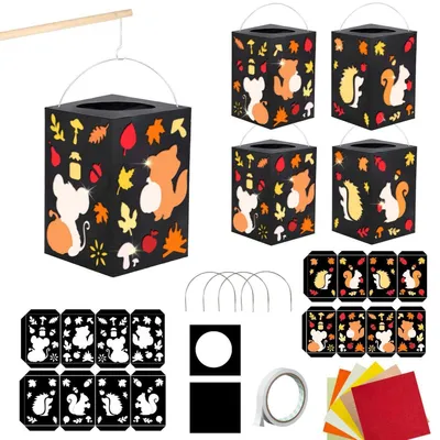 Produktbild von 4 Stück Herbst Papierlaternen faltbar Martinslaterne Deko Windlichter Set