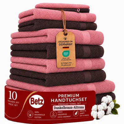 Produktbild von Betz 10-tlg. Handtuch-Set PREMIUM 2 Duschtücher 4 Handtücher 2 Gästetücher 2 Waschhandschuhe Farbe: dunkel braun & altrosa