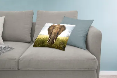 Produktbild von MuchoWow® Zierkissen Sofakissen Wohnzimmer Dekokissen 60x40 cm Elefant - Gras - Tiere - Natur - Kopfkissen - Polster mit Foto