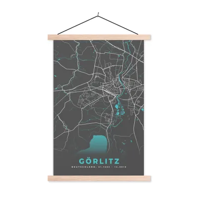 Produktbild von MuchoWow® Textilposter Karte - Görlitz - Blau - Stadtplan - Deutschland 120x180 cm mit holzfarbenen Rahmen - Textil-Plakat