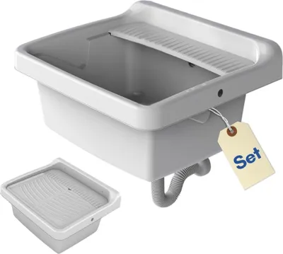 Produktbild von Waschbecken Ausgussbecken Kunststoff Keller Waschbecken Werkstatt Handwaschbecken Garage Ausgusswaschbecken Spülbecken Waschküche Waschtrog Garten Ausgussbecken Set