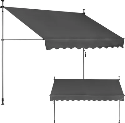 Obrázok produktu pre Balkónová slnečná markíza 300x120 cm, výškovo nastaviteľná, vodotesná s ručnou kľukou Sivá MultiGarden