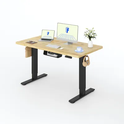 Produktbild von FLEXISPOT Höhenverstellbarer Schreibtisch 140x80 cm, 25 mm Gummiholz-Tischplatte, 2 Motoren, 120 kg Tragkraft, 4 Speicherplätze, Schwarz