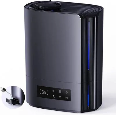 Productafbeelding van Ultrasone luchtbevochtiger met constante temperatuur, 6 liter, voor thuisgebruik, met drie standen, stille luchtbevochtiger met verschillende bevochtigingsstanden en timerfuncties, zwart, +++