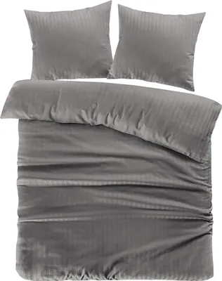 Productafbeelding van Padiro dekbedovertrek 200 x 200 cm - extra groot XL - Katoensatijn - Grijs - Klassiek, Streeppatroon - Met 2 kussenslopen 50 x 75 cm - 3-delig voor 2 personen