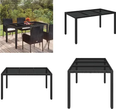 Produktbild von vidaXL Gartentisch mit Glasplatte Schwarz 150x90x75 cm Poly Rattan - Gartentisch Mit Glasplatte - Gartentische Mit Glasplatten - Gartenmöbel - Esstisch