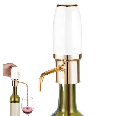 Produktbild von Weindekantierer elektrisch, USB-ladbarer Ausgießer mit Belüfter, Rotwein- und Weißwein-Ausgießer, Elegantes Design in Weiß & Gold