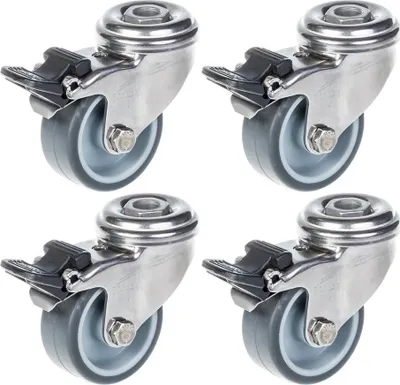 Produktbild von 50mm 2" Edelstahlrolle grau Gummi, drehbar mit Bremse, 160kg, 4er Set