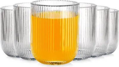 Obrázek produktu pro Vilde | Sada sklenic na pití - 250 ml - 6 kusů - Transparentní - Rýhované sklo - Lze mýt v myčce nádobí
