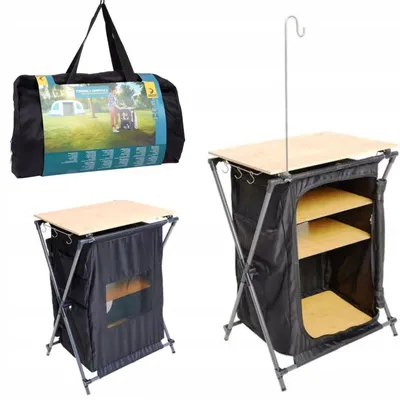 Produktbild von Campingschrank Campingregal Campingmöbel Bambusplatte Klappbar 80 x60x 46 cm