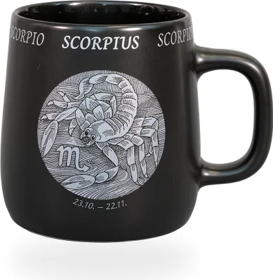 Produktbild von Könitz Kaffeetasse Sternzeichen Scorpion. Teetasse 395ml Bone China Porzellan. Design schwarz, vintage