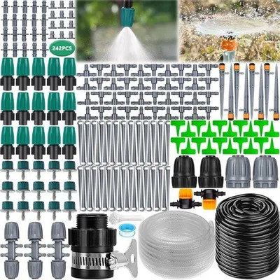 Obrázek produktu pro Automatický zavlažovací systém pro 243 rostlin, sada mikrohadic 40 m + 6 m, automatický zavlažovací systém, zavlažování zahrady pro rajčata, zavlažování rostlin, pokojové rostliny