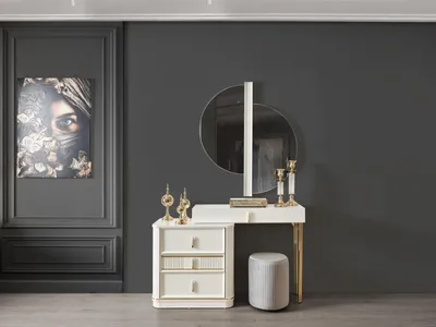 Obrázek produktu pro Ložnice Bílý toaletní stolek Dřevo Elegantní nábytek Konzole Toaletní stolky