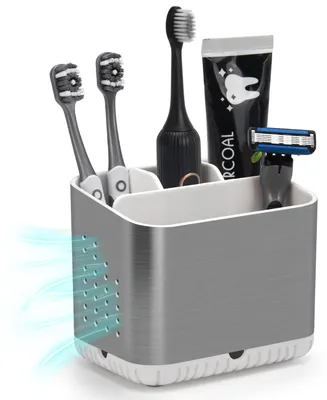 Image de Porte-brosses à dents à 4 compartiments – Range-brosses avec bac d'égouttage, en plastique, blanc