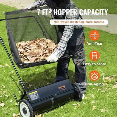 Produktbild von Famanu Handmäher Handliche Gartenkehrmaschine - 66 cm Arbeitsbreite - 198L Fangkorb - Verstellbare Bürstenhöhe - Robuste Stahlkonstruktion