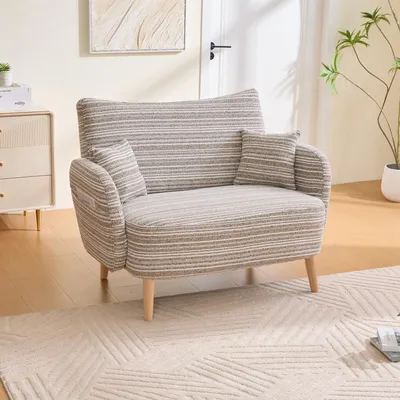 Obrázek produktu pro MODFU Dvoumístné křeslo / lounge pohovka s polštáři na opěrky a úložnou kapsou, dvoumístná pohovka s velmi pohodlnými područkami, khaki