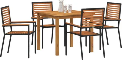 Image de vidaXL Ensemble de jardin pour 5 personnes, noir, en bois d'acacia massif