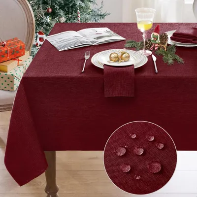 Produktbild von Rechte Wasserabweisende Tischdecke aus Baumwoll-Look 180x140cm rot waschbar für Außen Gebrauch Oud & Nieuw Tischdecke