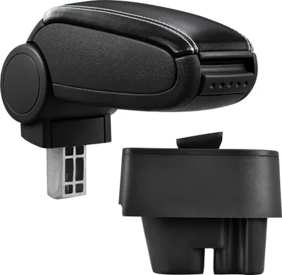 Produktbild von [pro.tec] Mittelarmlehne Passgenau für Peugeot 207, 207 SW, 207 CC ab Bj. 2006 - Armauflage mit Staufach - gepolstert -schwarz Kunst-Leder - mit weißen Nähten