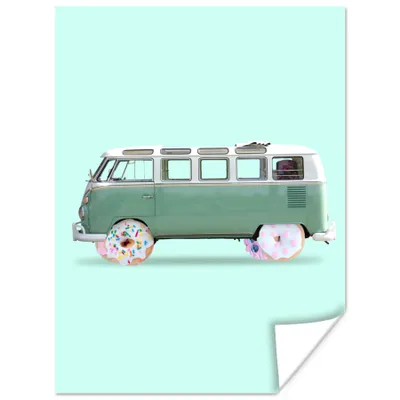 Produktbild von MuchoWow® Poster Donuts - Lieferwagen - Auto - Grün 90x120 cm - Wohnzimmer