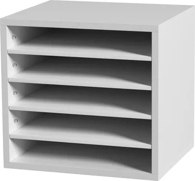 Image de SucceBuy Organiseur littéraire à 5 compartiments, étagères réglables, bois, 35,6 x 30,5 x 33 cm, pour le bureau, la maison, la classe, l'organisation du bureau de poste,  EPA, blanc