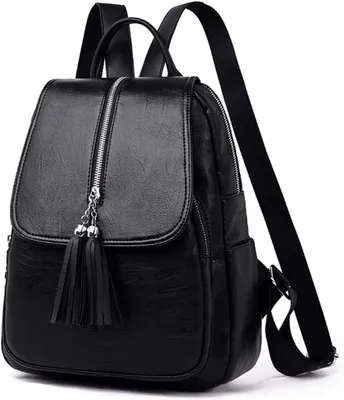 Produktbild von Damen Rucksack Klein Schultaschen Umhängetasche Handtasche wasserdichte Vintage Schulrucksäcke Casual Daypack Kunstleder Rucksäcke Reise Backpack (Schwarz Damen Rucksack)