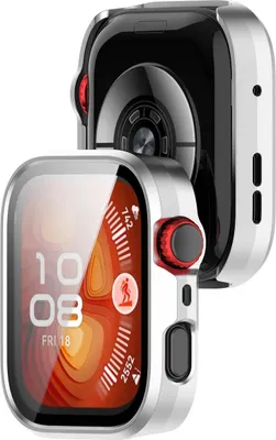 Produktbild von Schutzhülle mit Glas für Huawei Watch Fit 4 Pro, Bizon Case Watch Adamo, satiniertes Silbern