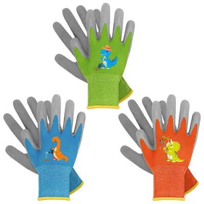Produktbild von 3 Paar Gartenhandschuhe für Kinder, latexbeschichtete Arbeitshandschuhe, Kinderhandschuhe für Jungen und Mädchen