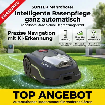 Produktbild von SUNTEK Mähroboter ohne Begrenzungskabel 280m² AI Vision IPX5